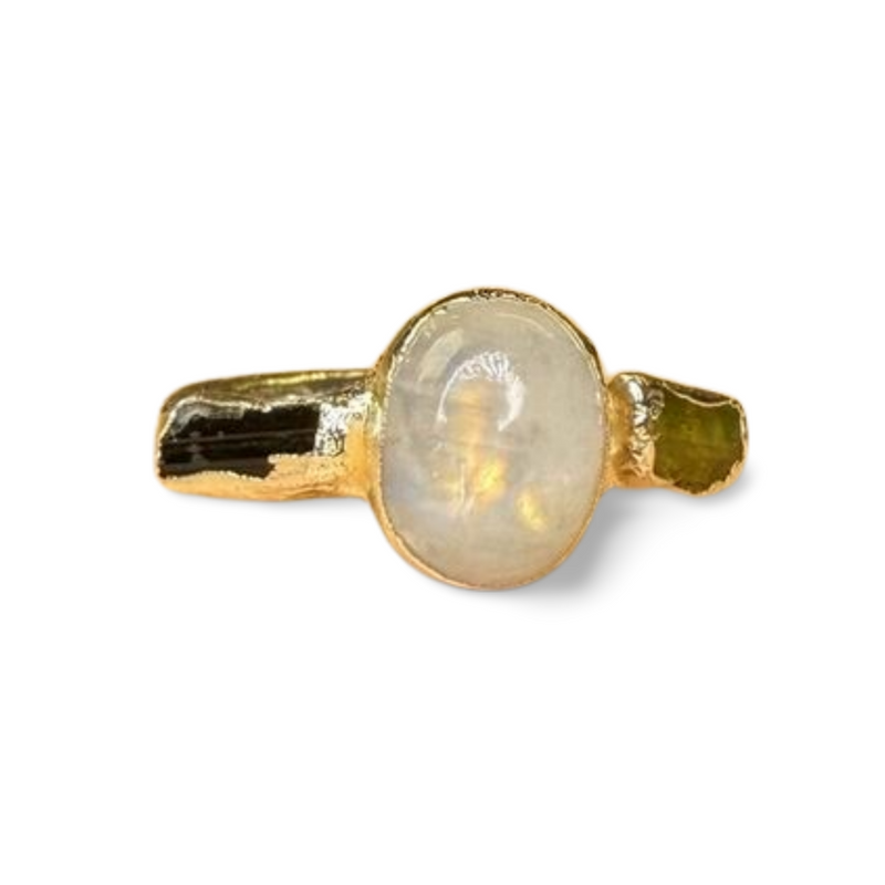 Ring mit Mondstein, roh Aquamarine, Silber, Größe 60