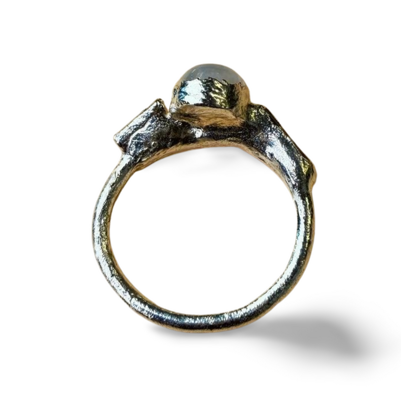 Ring mit Mondstein, roh Aquamarine, Silber, Größe 60