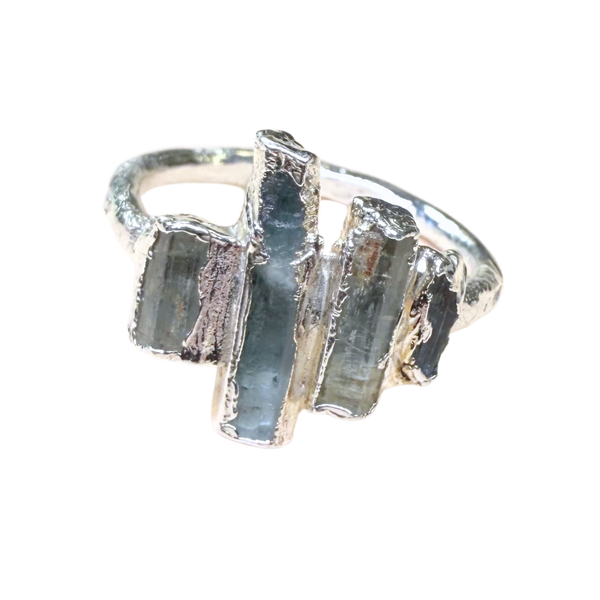 Ring Aquamarin Stäbchen, Silber, Größe 60