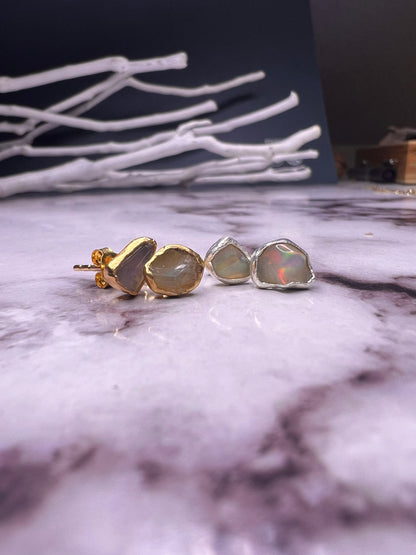 Opal stud earrings, silver or gold plated