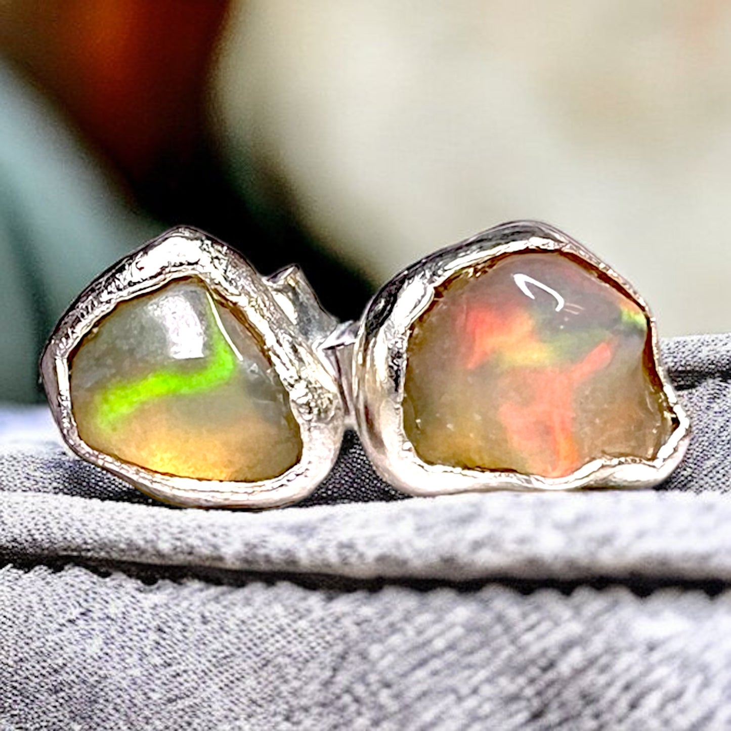 Opal stud earrings, silver or gold plated