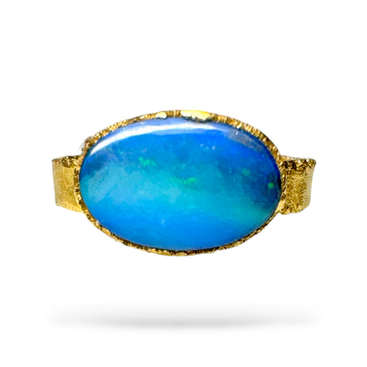 Ring mit Australischen Opal, Silber -  Gold plattiert, Größe 62
