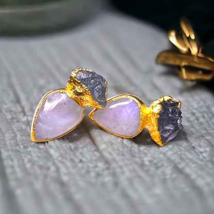 Stud earrings moonstone aquamarine, gold pl.