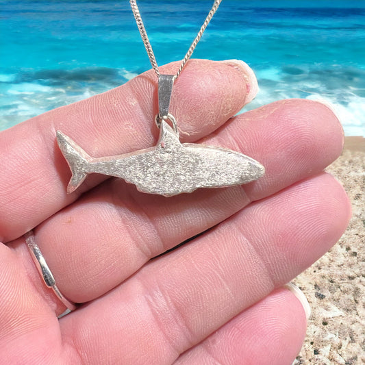 Shark pendant, solid silver 999, brushed