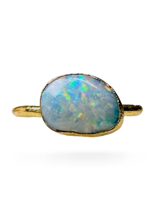 Ring mit Australischen Opal, Silber -  Gold plattiert, Größe 58