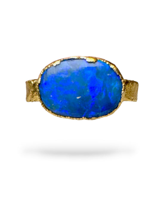 Ring mit Australischen Opal, Silber -  Gold plattiert, Größe 59