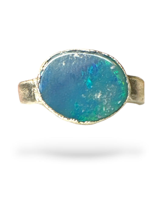Ring mit Australischen Opal, Silber, Größe 53