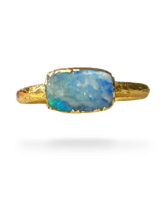 Ring mit Australischen Opal, Silber -  Gold plattiert, Größe 55