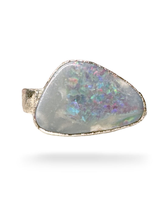 Ring mit Australischen Opal, Silber, Größe 56